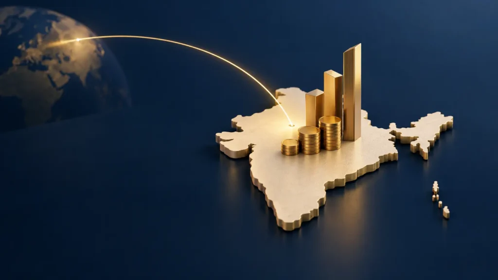 Ivory India map with gold growth